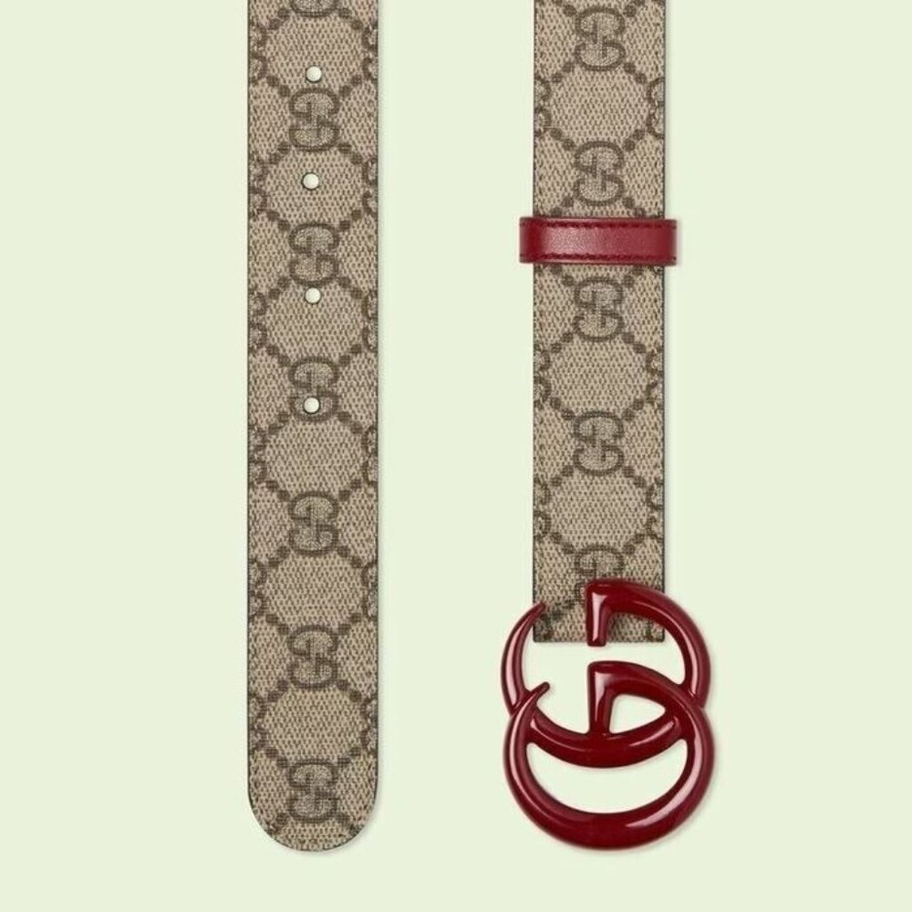 NEW Gucci Marmont Belt GG Logo Red Brown Monogram Canvas 70 cm 28 inch - Picture 1 of 8